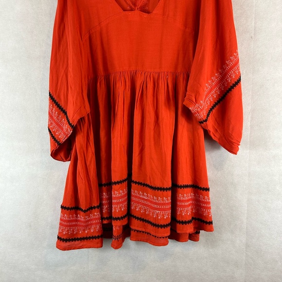 Hummingbird boho dress orange embroiled oversized size small ballon sleeve - Picture 5 of 7